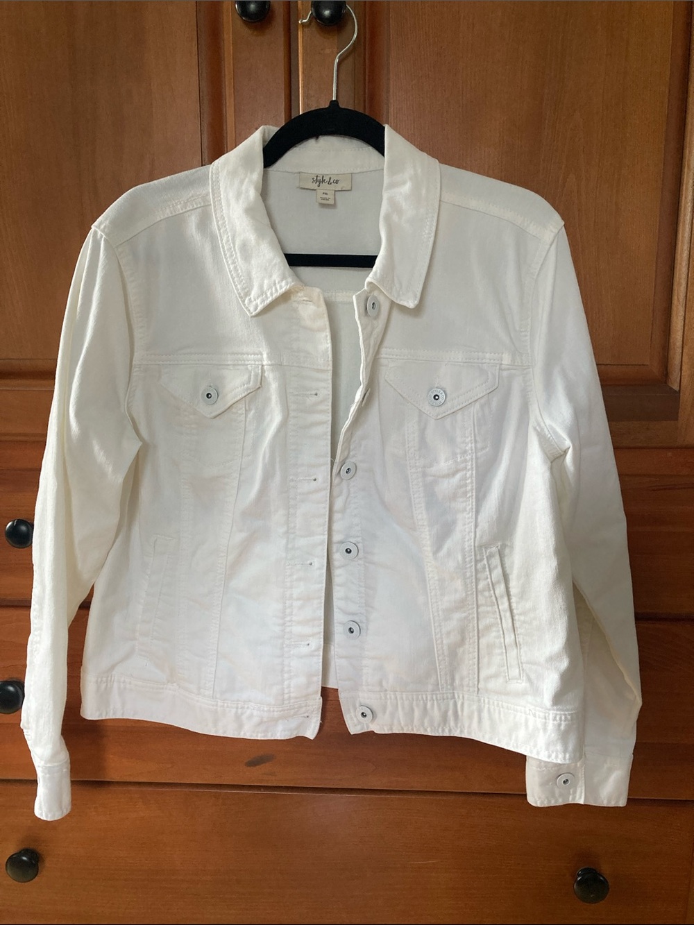 Style & Co. Soft White Denim Jacket with Button Front
